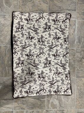 Kids Cowboy Print Blanket - Brown on Cream